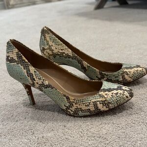Coach Mint and Cream Snakeskin Pointed Toe Heels